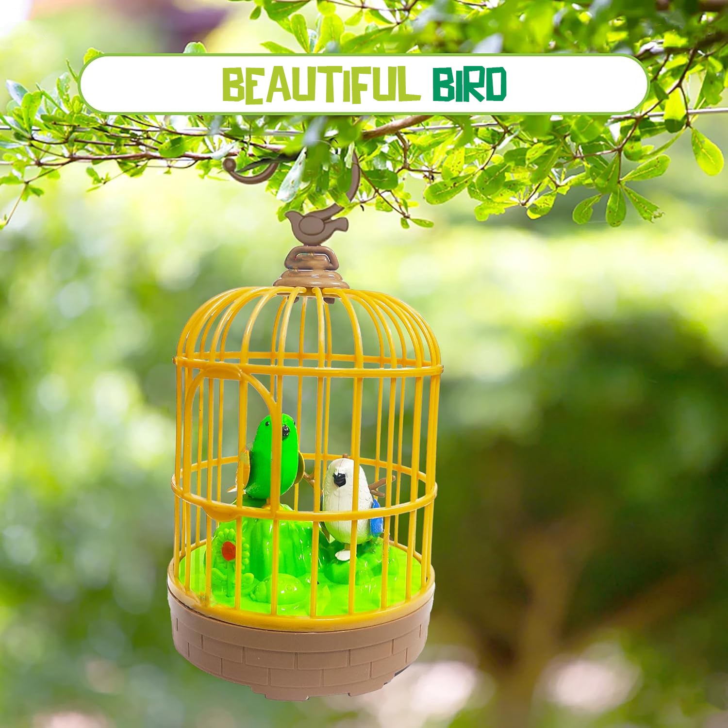 Sound Activated Chirping Bird In Hanging Cage Beautiful Pinjra Bird Toy (1 Pc  Battery Not Operated) Sound Activated Chirping Bird In Hanging Cage Beautiful Pinjra Bird Toy (1 Pc  Battery Not Operated)